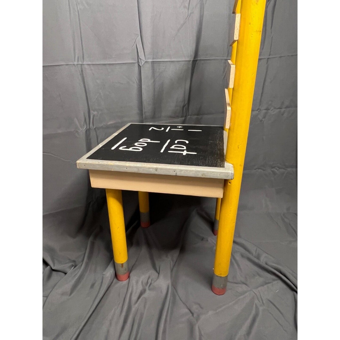 Handmade Childrens Chair, Pencil Legs, Ruler Back, Chalkboard Seat, Wood