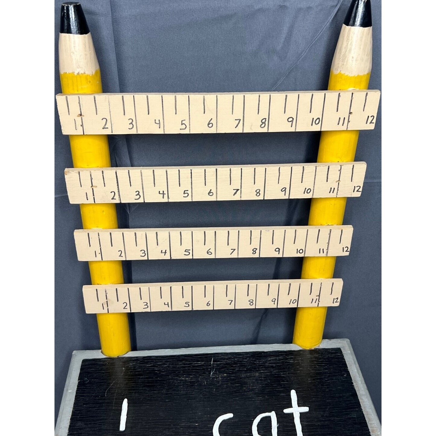 Handmade Childrens Chair, Pencil Legs, Ruler Back, Chalkboard Seat, Wood