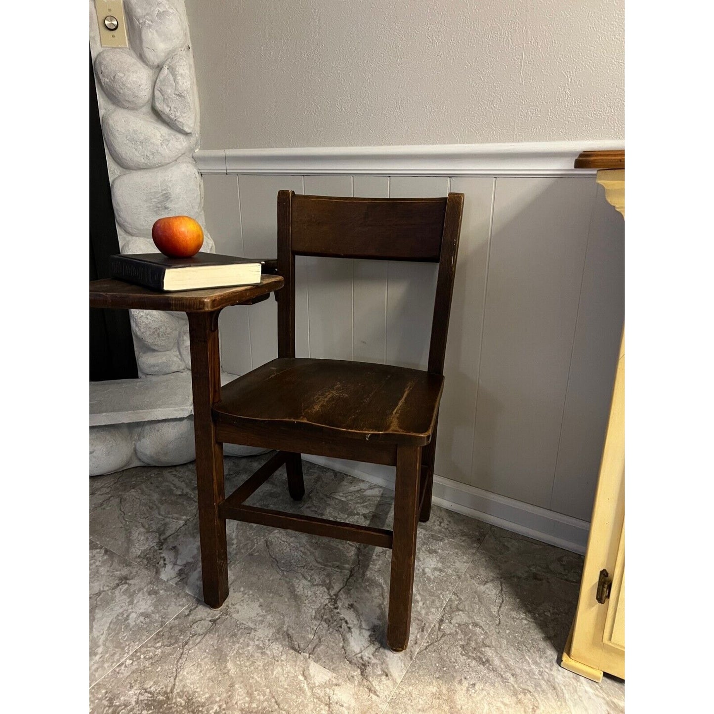 Vintage HighBack Wooden American Student Desk Dark Wood