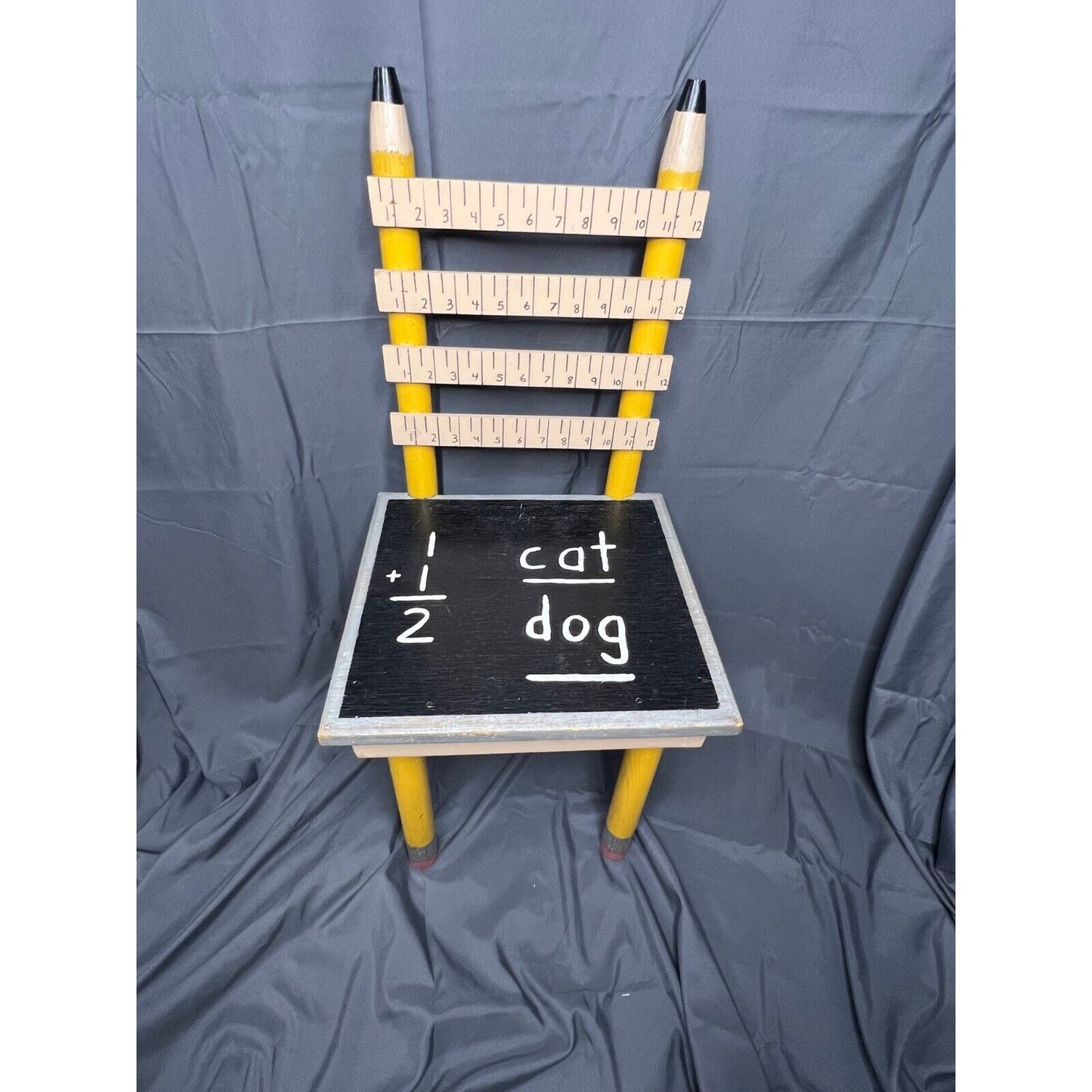 Handmade Childrens Chair, Pencil Legs, Ruler Back, Chalkboard Seat, Wood