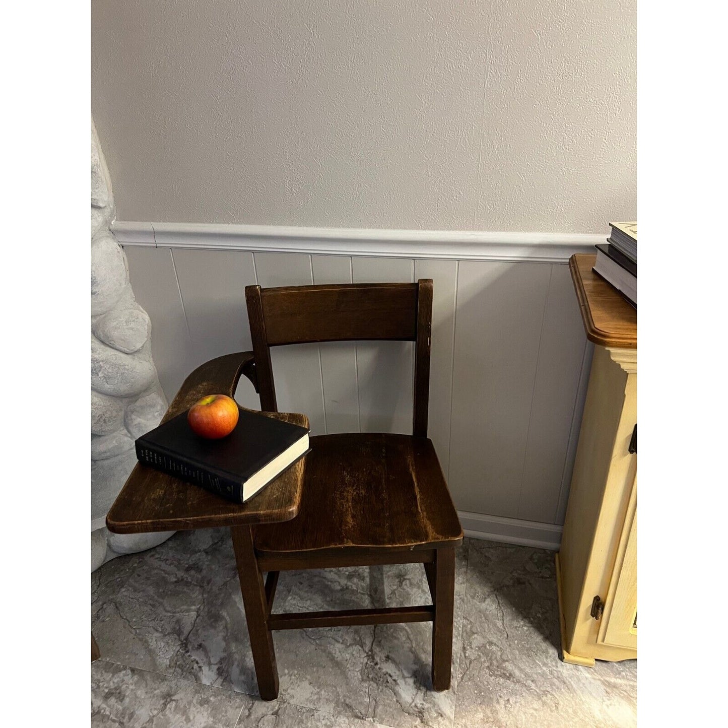 Vintage HighBack Wooden American Student Desk Dark Wood