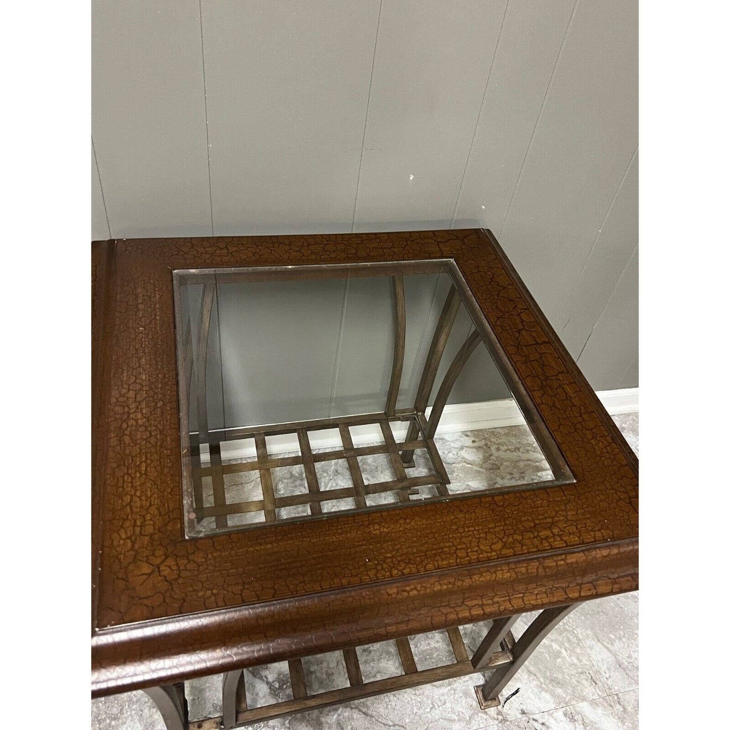 Solid Wood and Glass Top Table with Metal Base 26 x 25 in Sturdy!