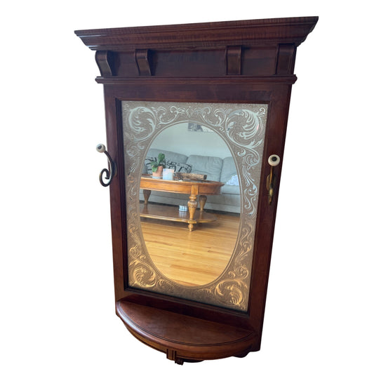 Vintage Pulaski Furniture Wood Framed Wall Mirror with Coat Hanger and Shelf
