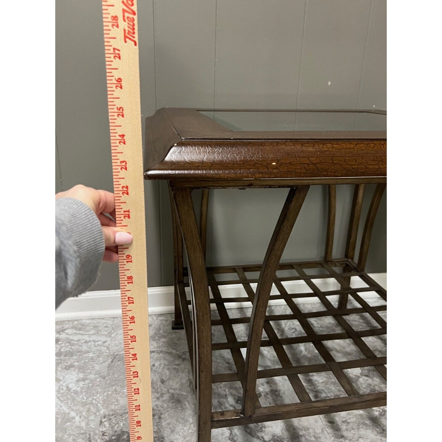 Solid Wood and Glass Top Table with Metal Base 26 x 25 in Sturdy!