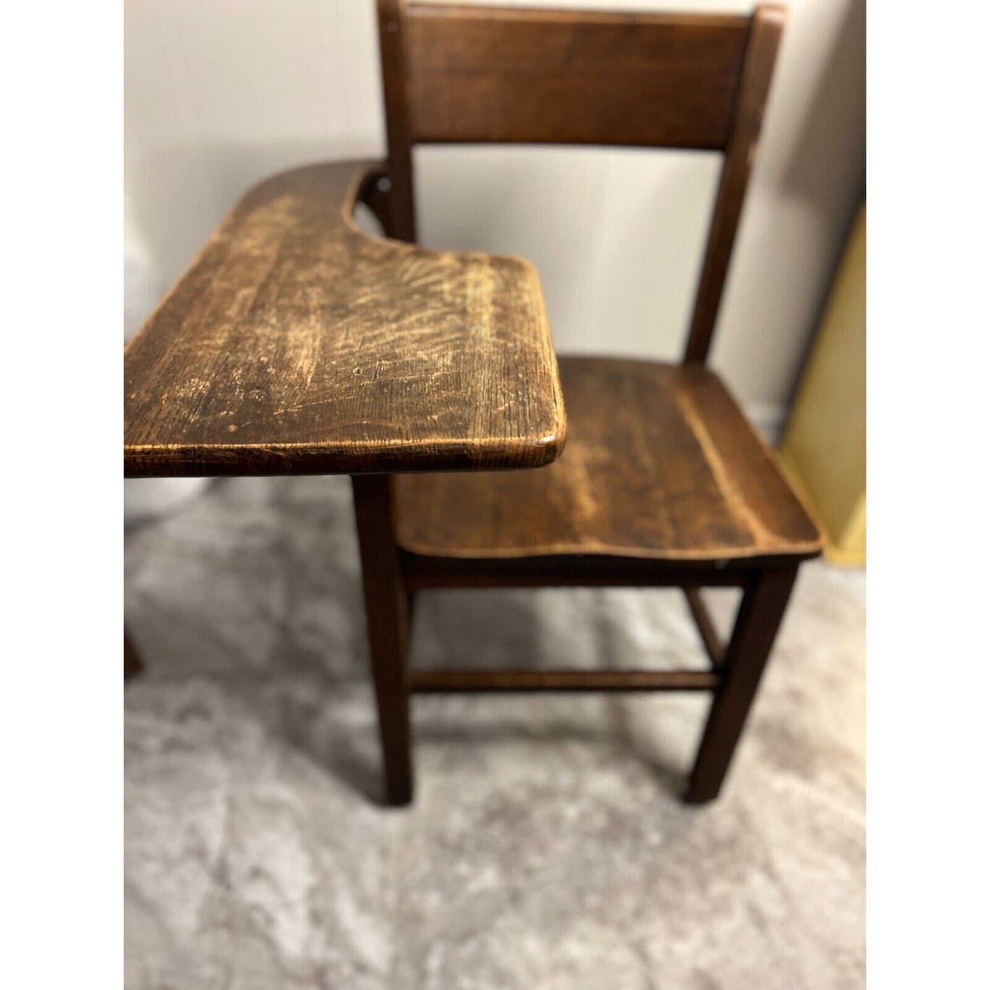 Vintage HighBack Wooden American Student Desk Dark Wood