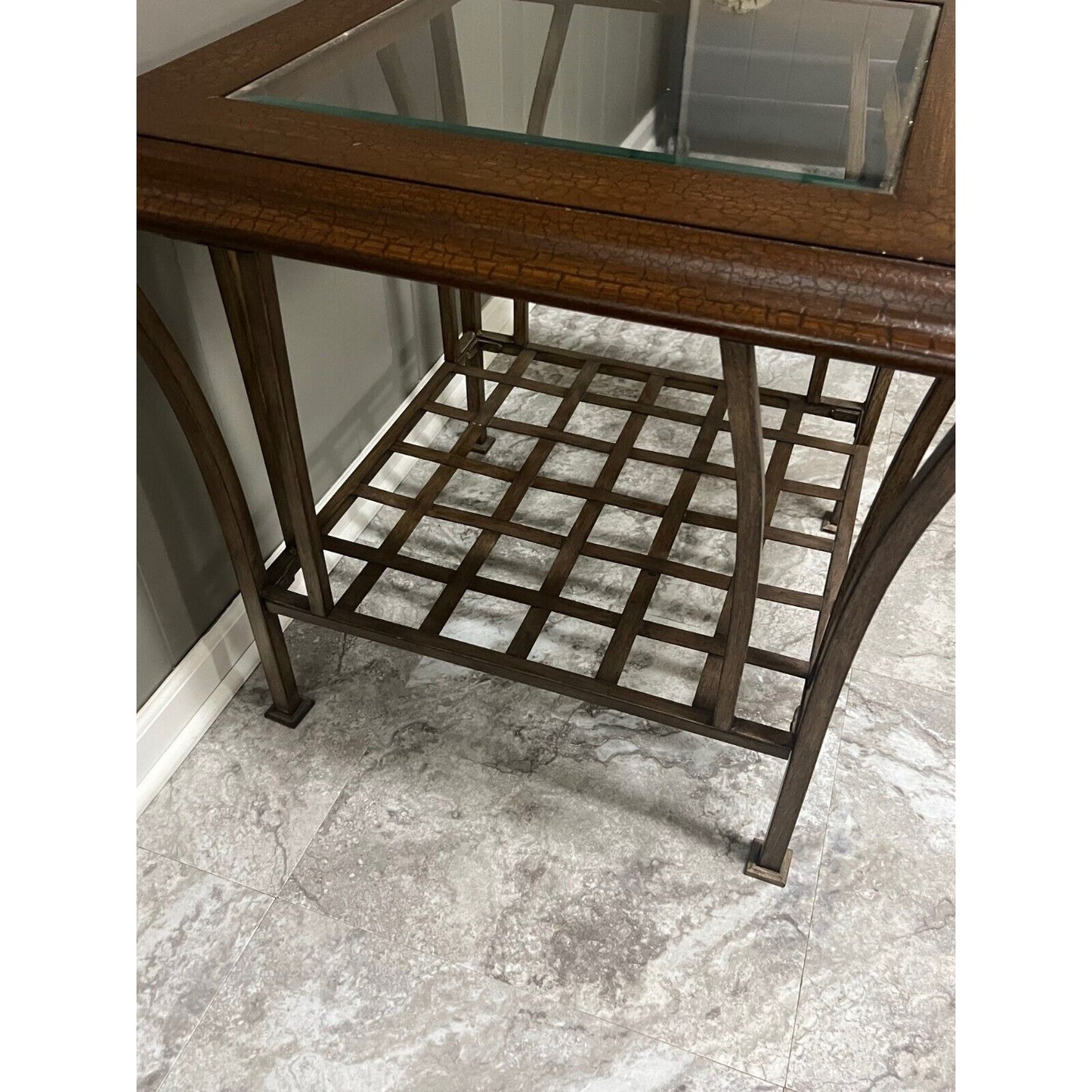 Solid Wood and Glass Top Table with Metal Base 26 x 25 in Sturdy!