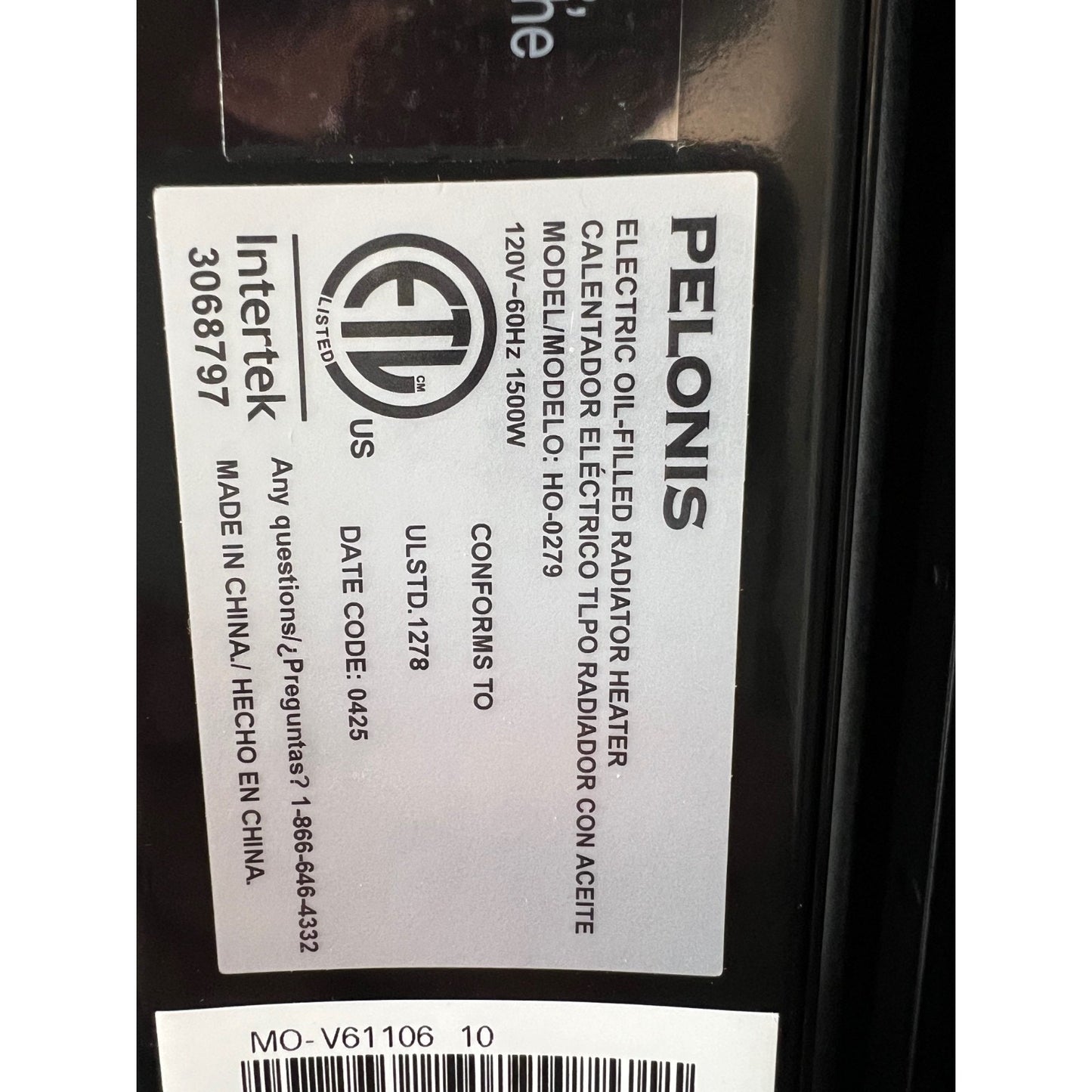 Pelonis HO-0279 1500W Oil-Filled Radiant Electric Space Heater NIB