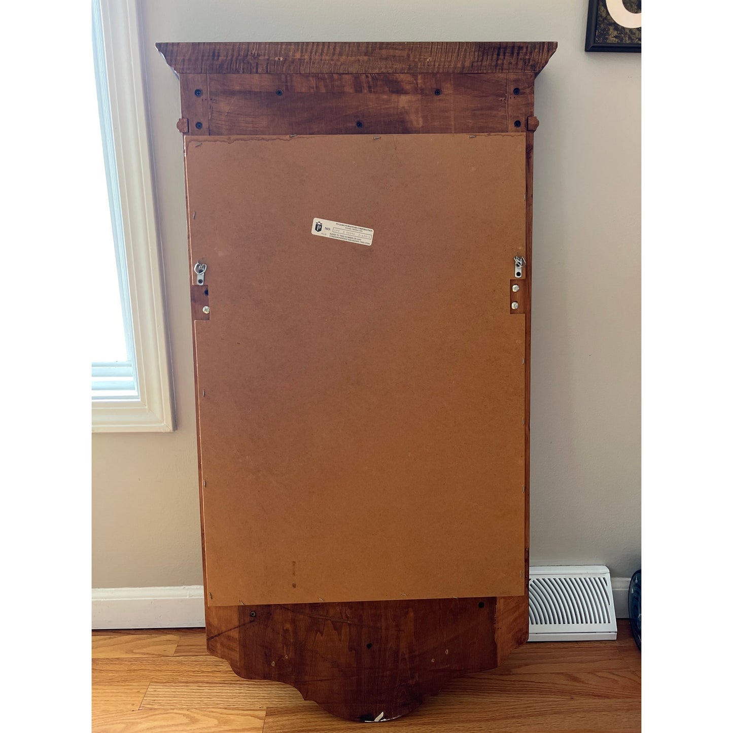 Vintage Pulaski Furniture Wood Framed Wall Mirror with Coat Hanger and Shelf