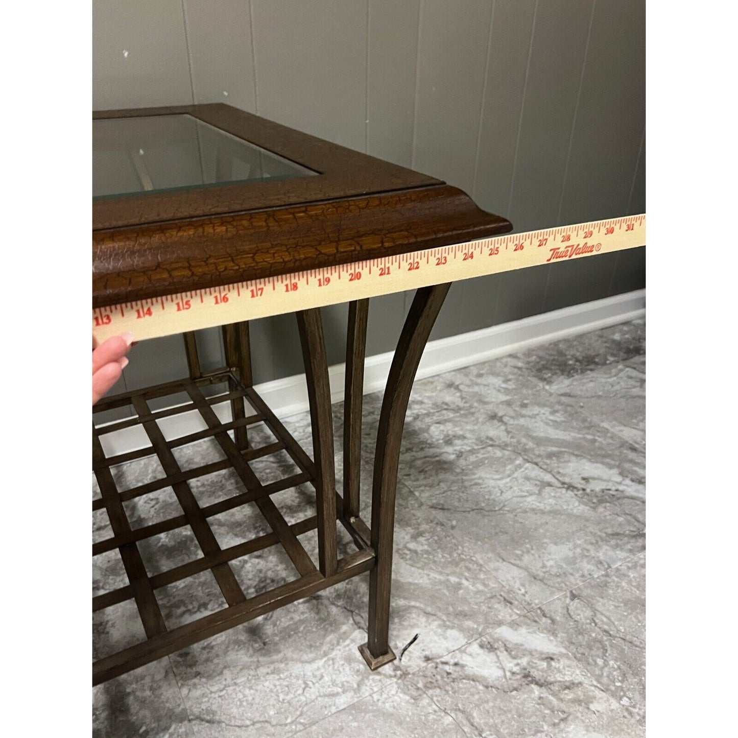 Solid Wood and Glass Top Table with Metal Base 26 x 25 in Sturdy!