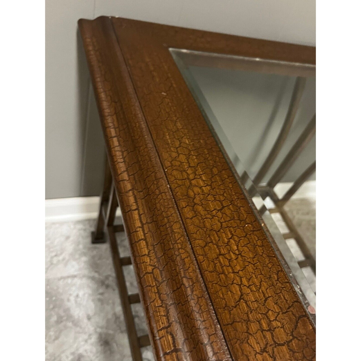 Solid Wood and Glass Top Table with Metal Base 26 x 25 in Sturdy!