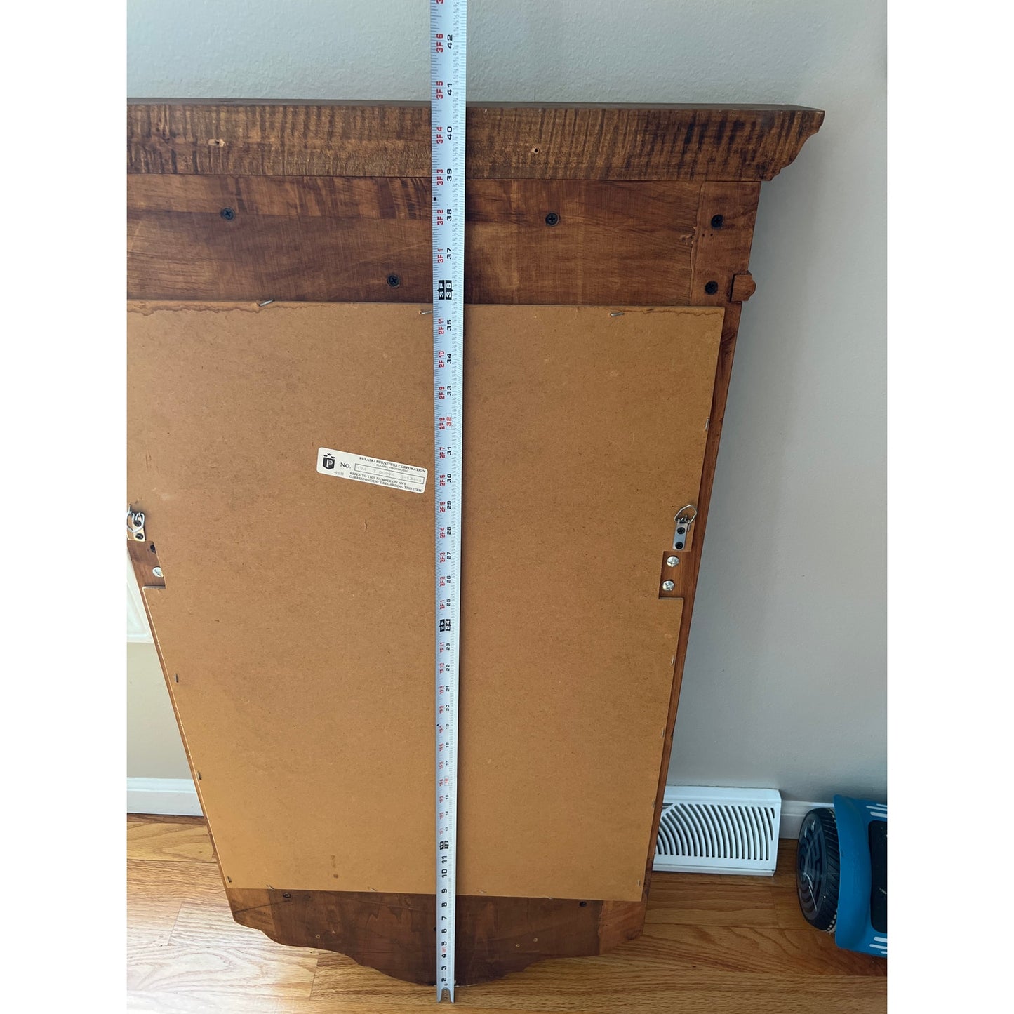 Vintage Pulaski Furniture Wood Framed Wall Mirror with Coat Hanger and Shelf