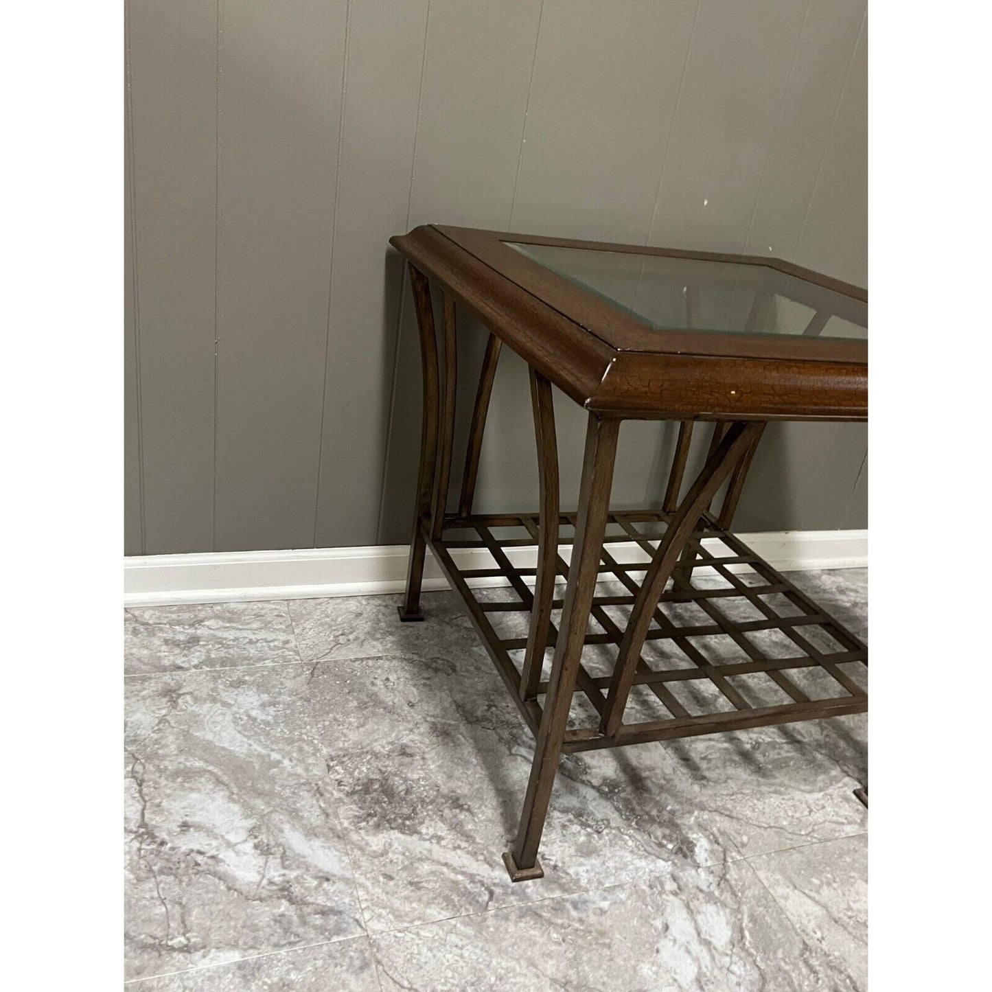 Solid Wood and Glass Top Table with Metal Base 26 x 25 in Sturdy!
